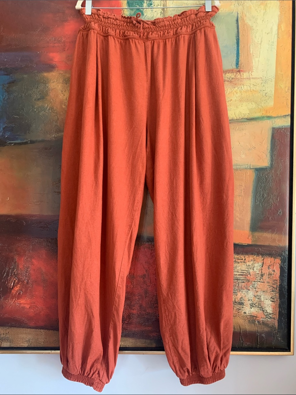 Anthropologie, Burnt Orange Linen Blend Balloon Jogger Trouser, Sz L